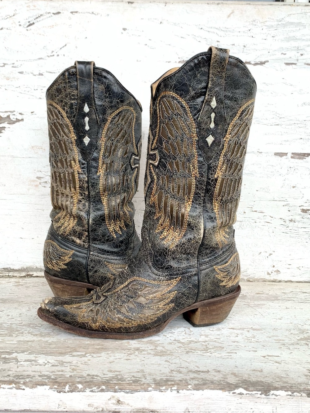 A1967 Corral Vintage Wing/Cross Leather Snip Toe Western Cowboy Boots 9M